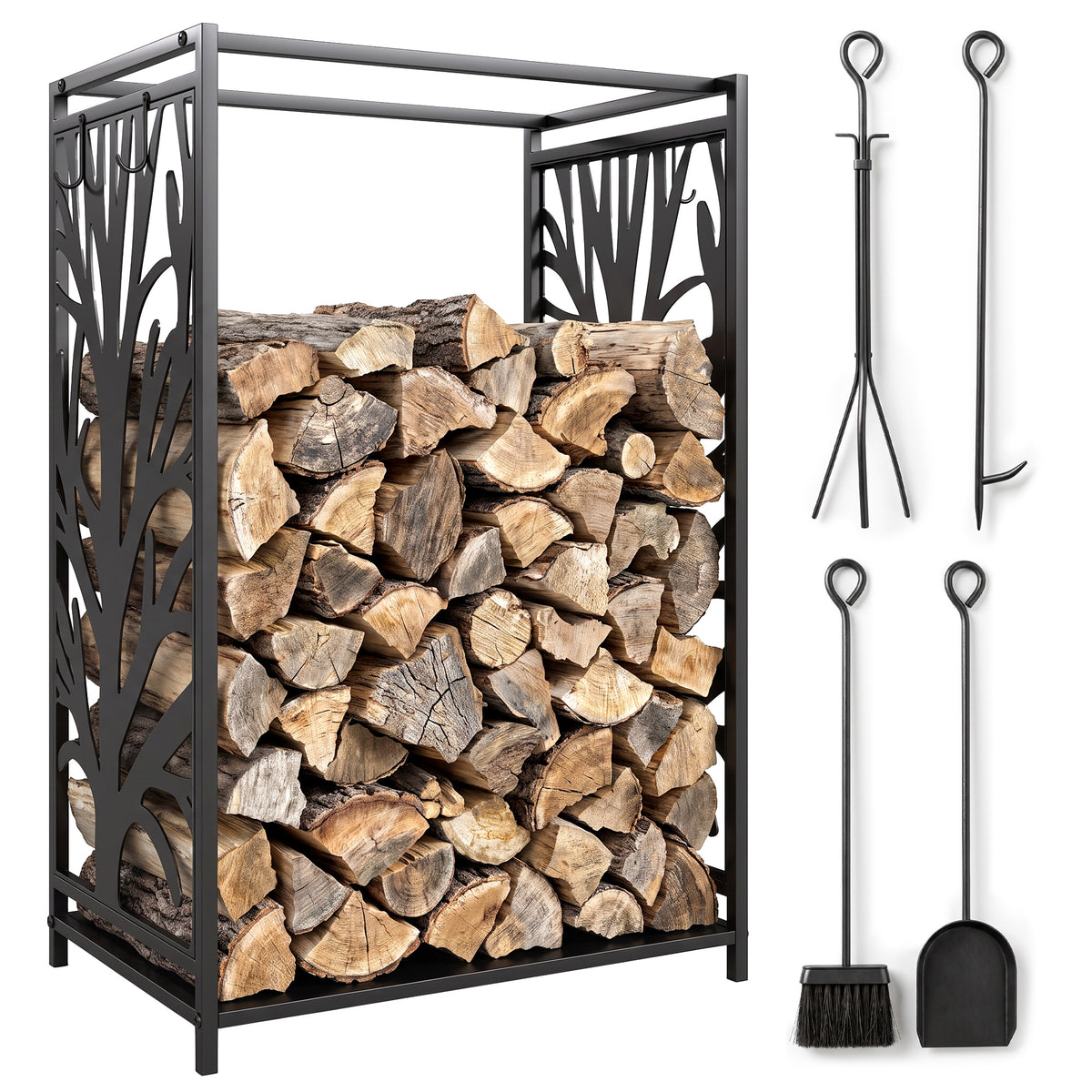 Firewood rack for fireplace with 4 tools 46 x 30 x 70 cm
