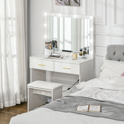 Vanity Desk Set with LED Mirror and Stool