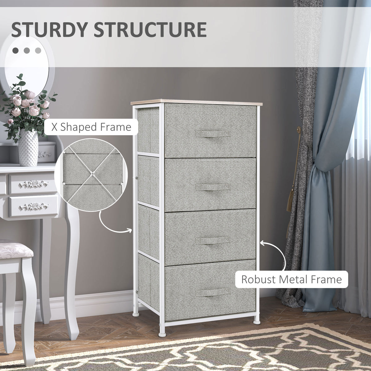 Linen drawer tower storage dresser with 4 drawers
