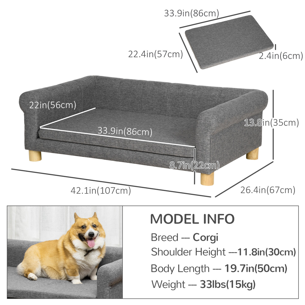 Sofá moderno para mascotas con cojín extraíble