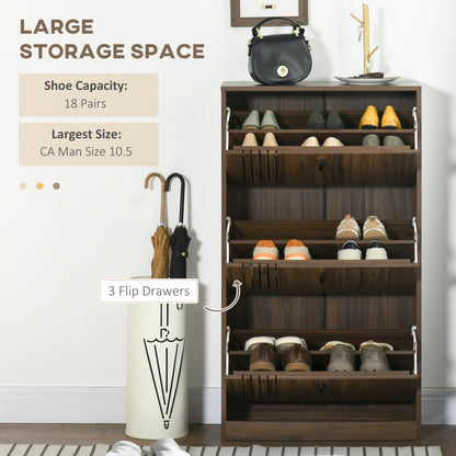 Narrow shoe storage cabinet with 3 flip drawers