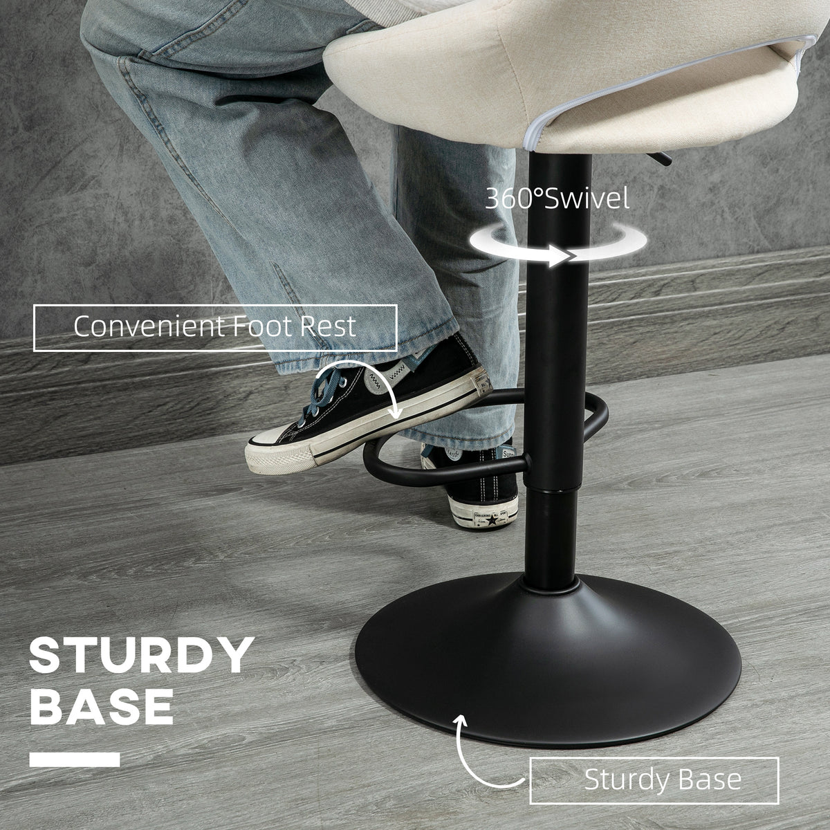 Swivel Adjustable Bar Stools Linen Upholstered — Set of 2