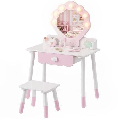 Tocador infantil con luces, espejo y taburete