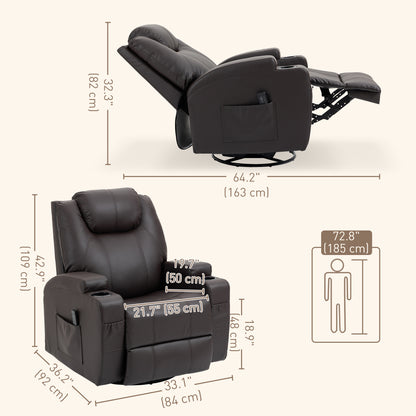 Swivel massage reclining armchair in faux leather