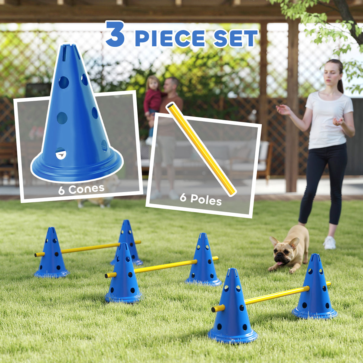 Set de agilidad para perros con conos y postes ajustables