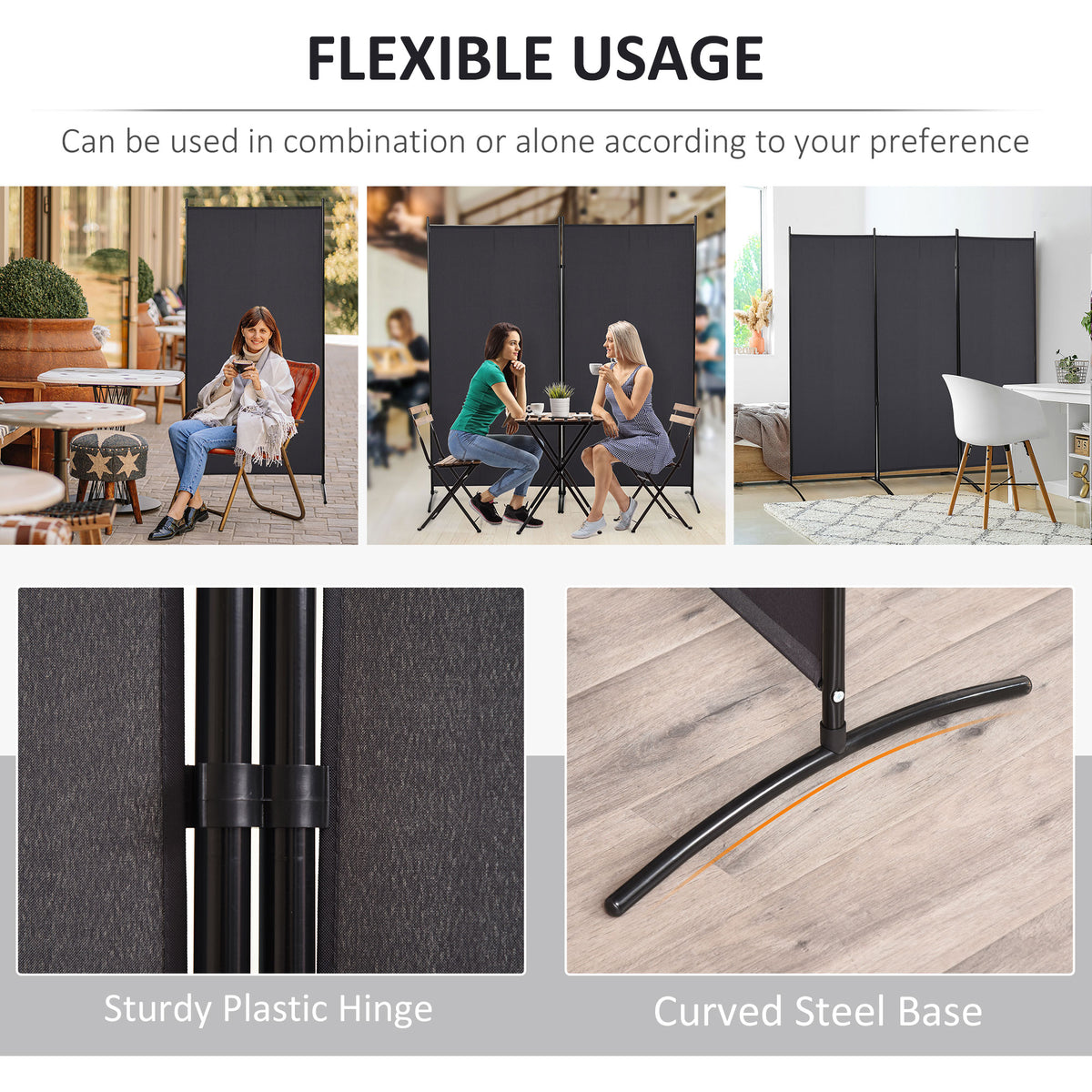 3-Panel Room Divider with Dual-Directional Hinges