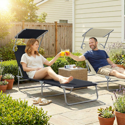 Folding Lounge Chair with Adjustable Sun Shade