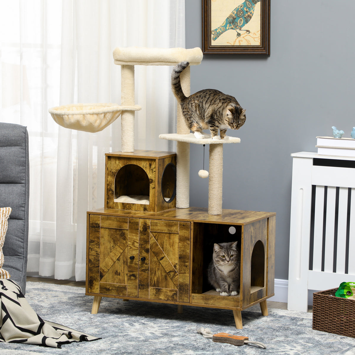 Litter Box Enclosure with Cat Tree Tower