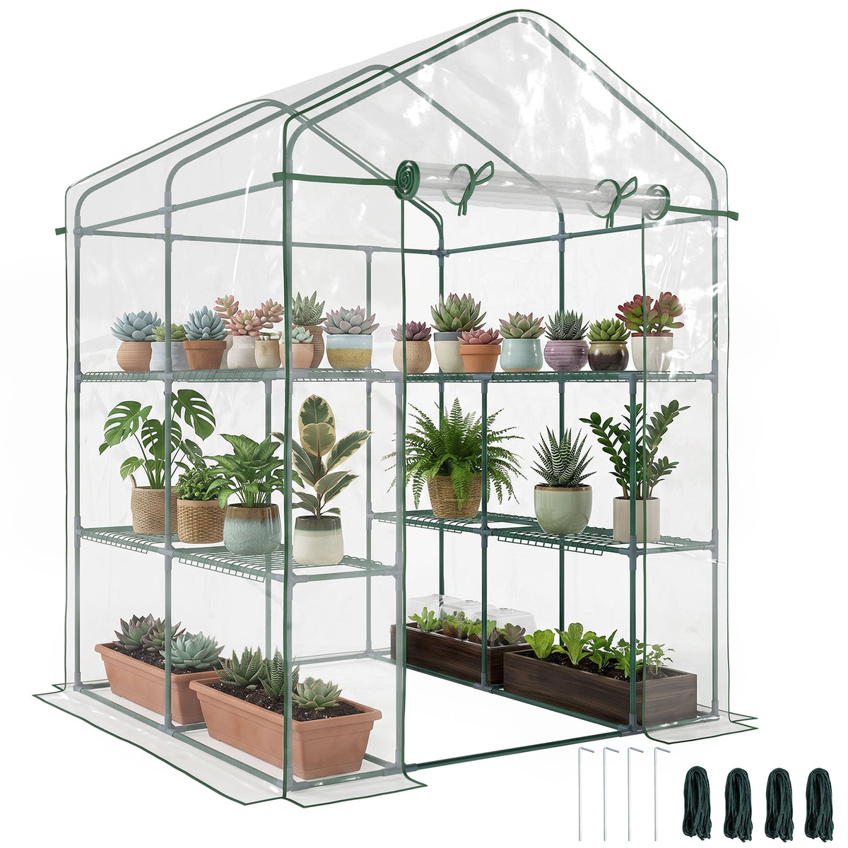 Invernadero portátil para jardín de 142 x 142 x 196 cm con 8 estantes
