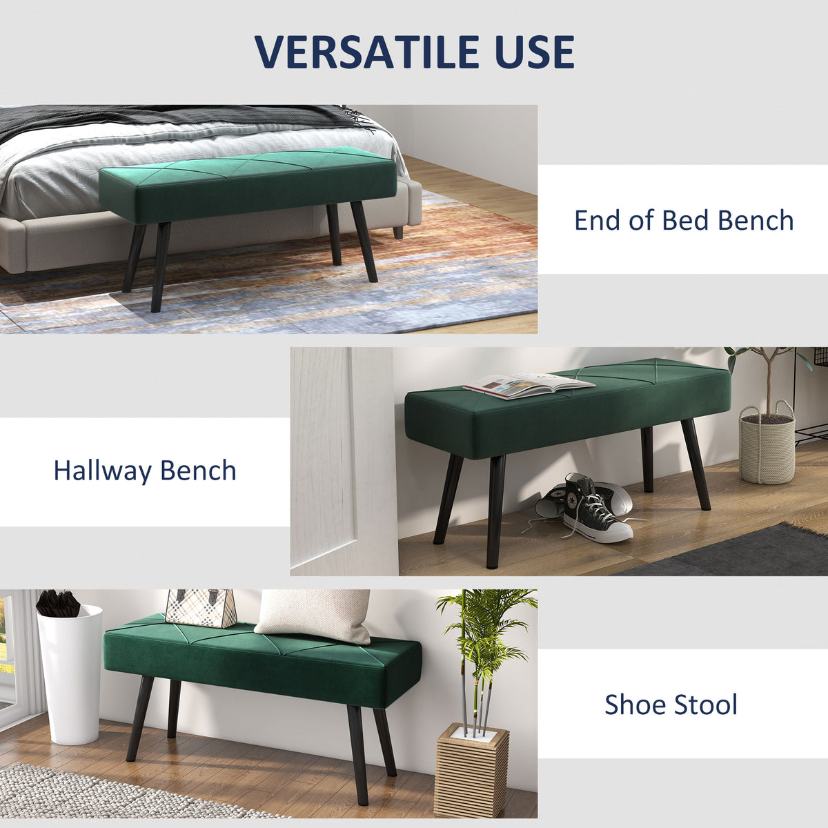 Upholstered Velvet Bedroom Bench — Steel Legs