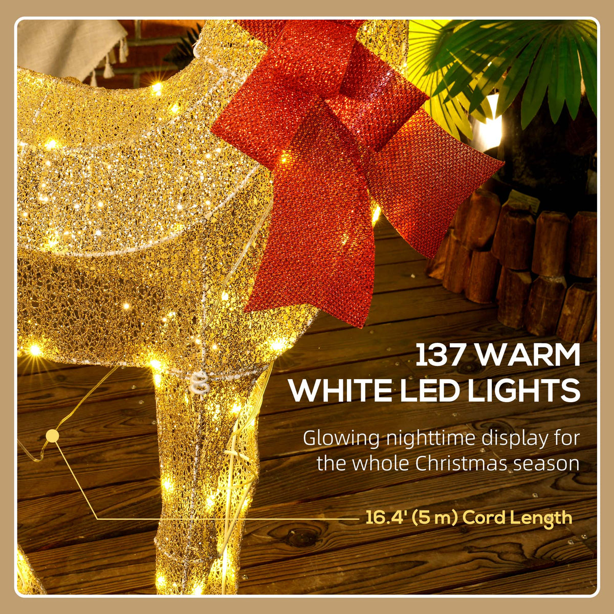 Decoración de Reno Luminoso LED Navidad Dorado