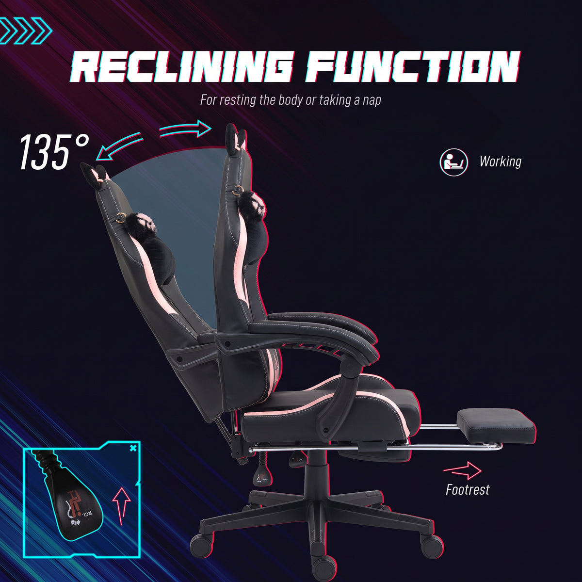 Cat style gaming chair with footrest