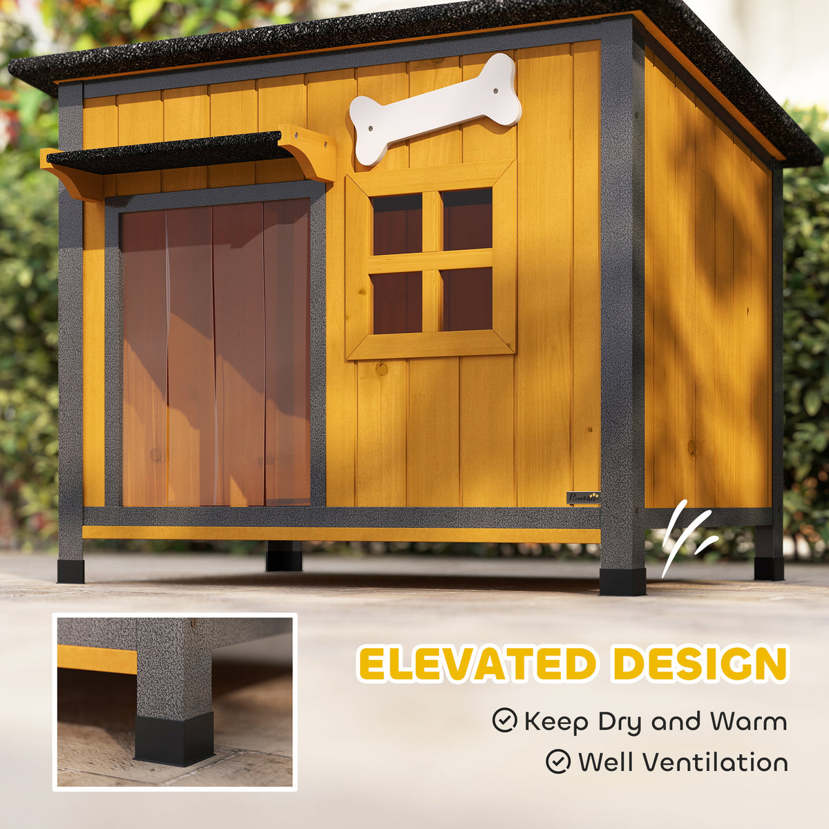 Caseta exterior para perros de madera y acero resistente
