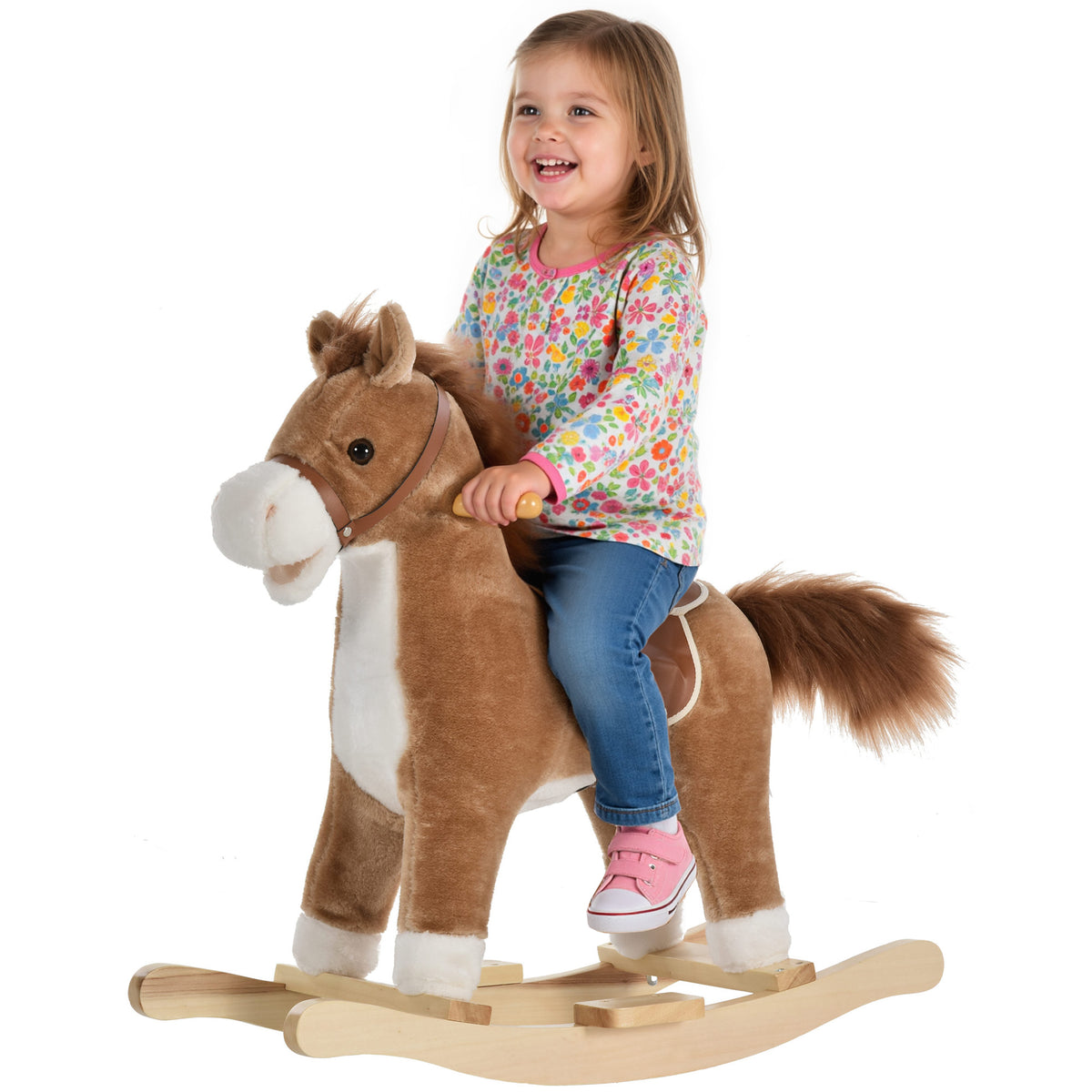 Plush Rocking Horse with Sounds and Wooden Base