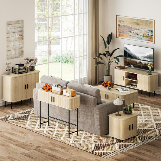 Mid-Century Console Table with Tambour Doors and Storage