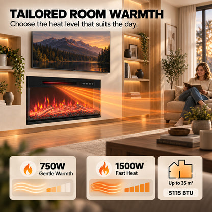 36-Inch Recessed Wall Electric Fireplace