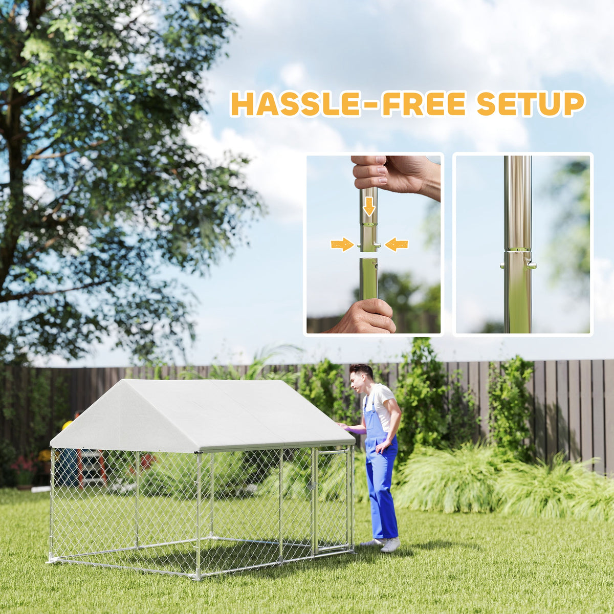 Corral exterior para perros con techo impermeable