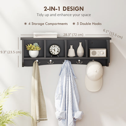 Wall Coat Rack with Shelf and 5 Hooks