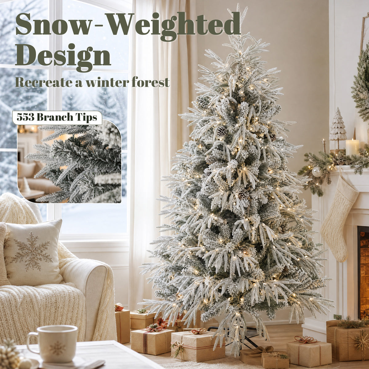 Pre-lit flocked artificial Christmas tree