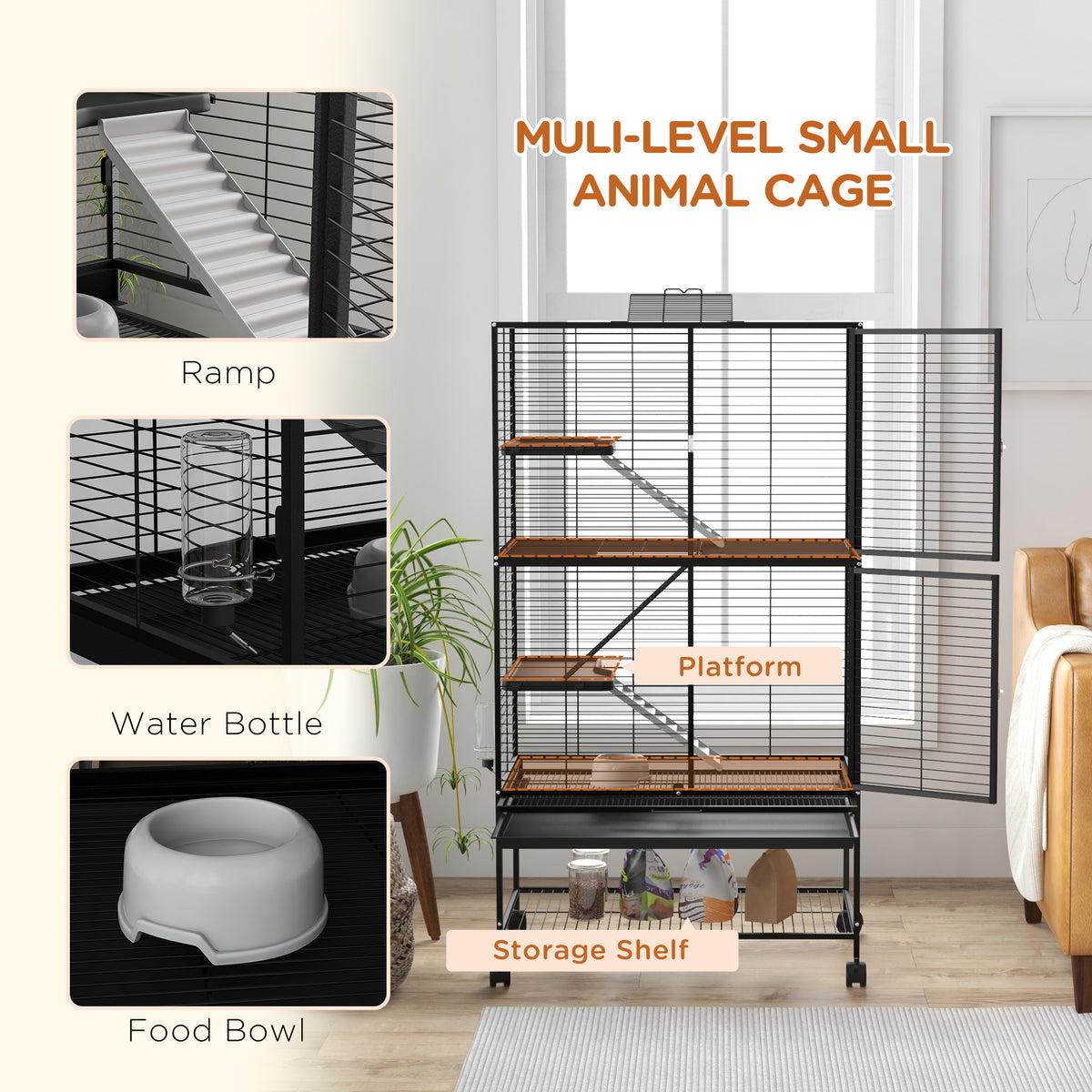 Rolling 4-Tier Small Animal Cage