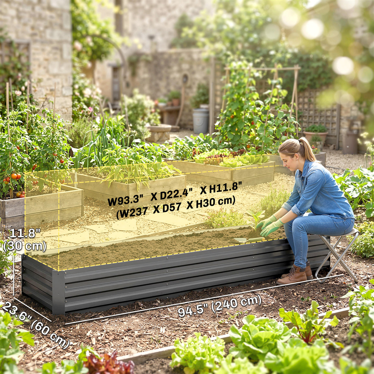 240x60x30cm Galvanized Steel Raised Garden Bed