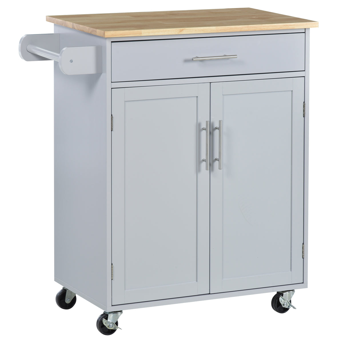 Rolling kitchen island cart with wood top and storage