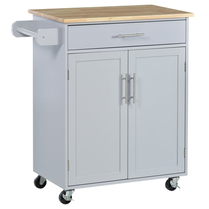 Rolling kitchen island cart with wood top and storage