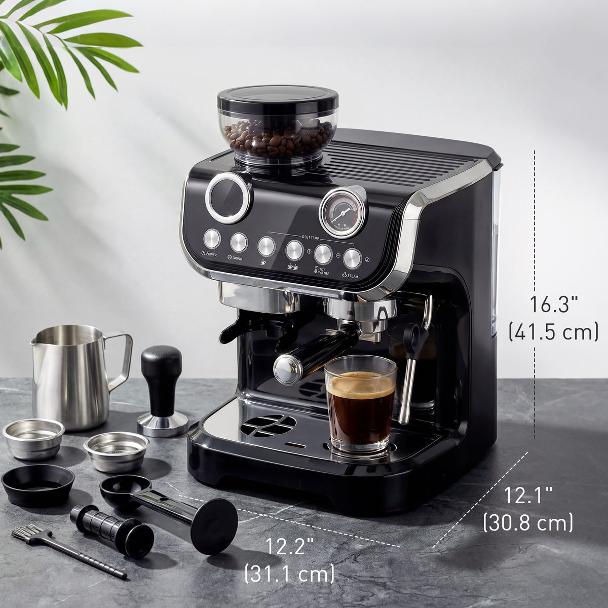 15 Bar Espresso Machine with Grinder and Milk Frother