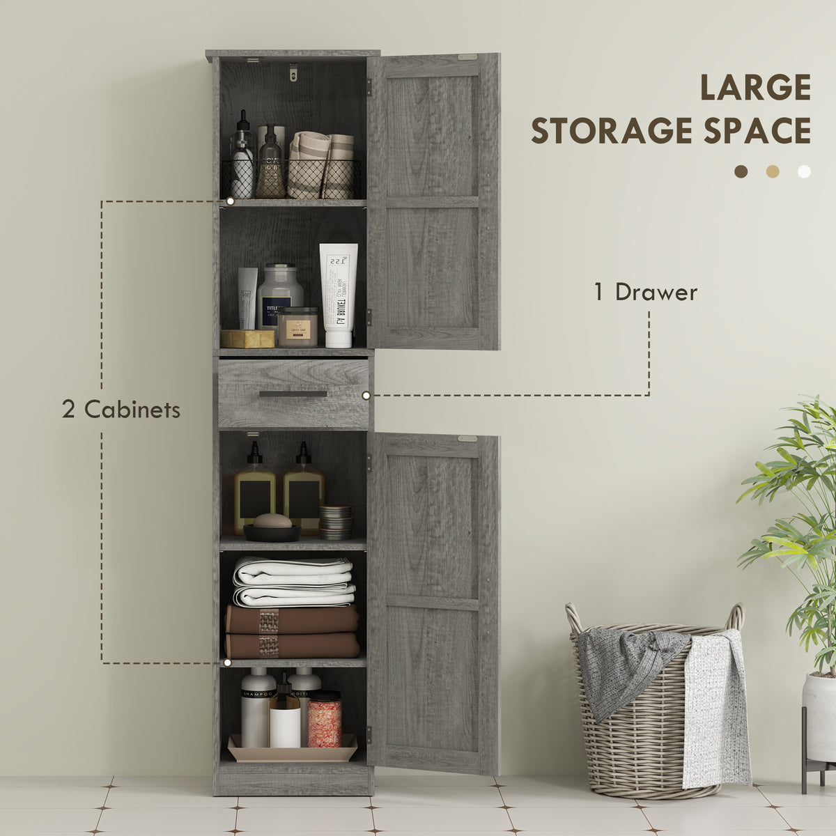 Tall Bathroom Cabinet Barn Doors Drawer Adjustable Shelves