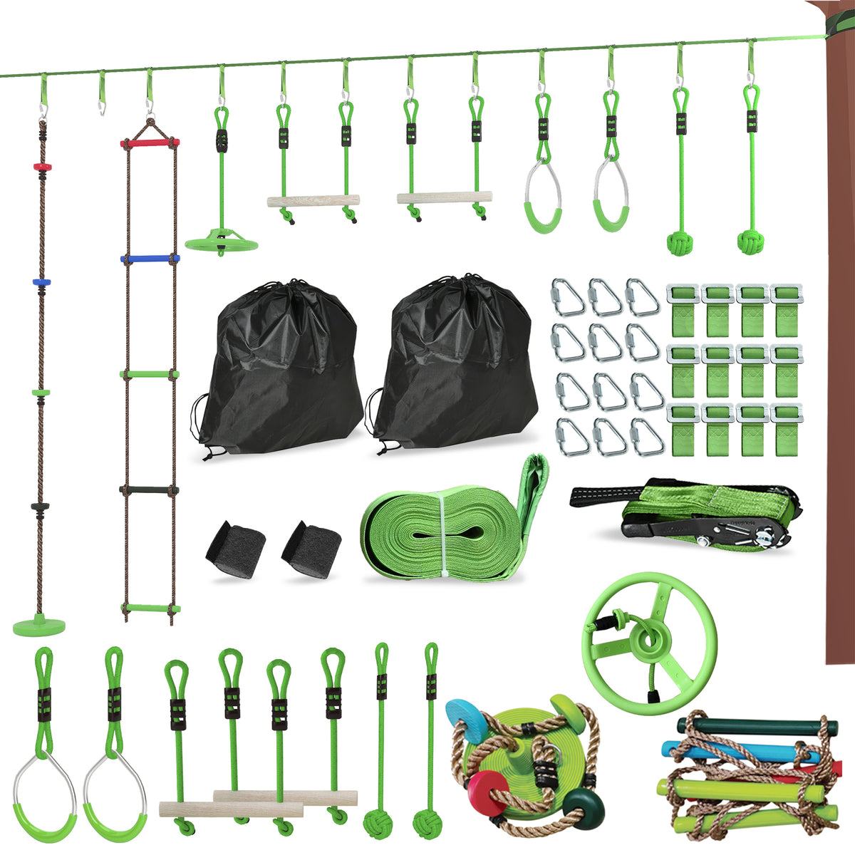 Kids ninja slackline obstacle course — Set of 30