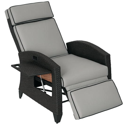 Reclining Wicker Lounge Chair with Adjustable Backrest