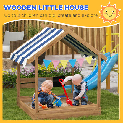 Caja de arena de madera con techo para niños