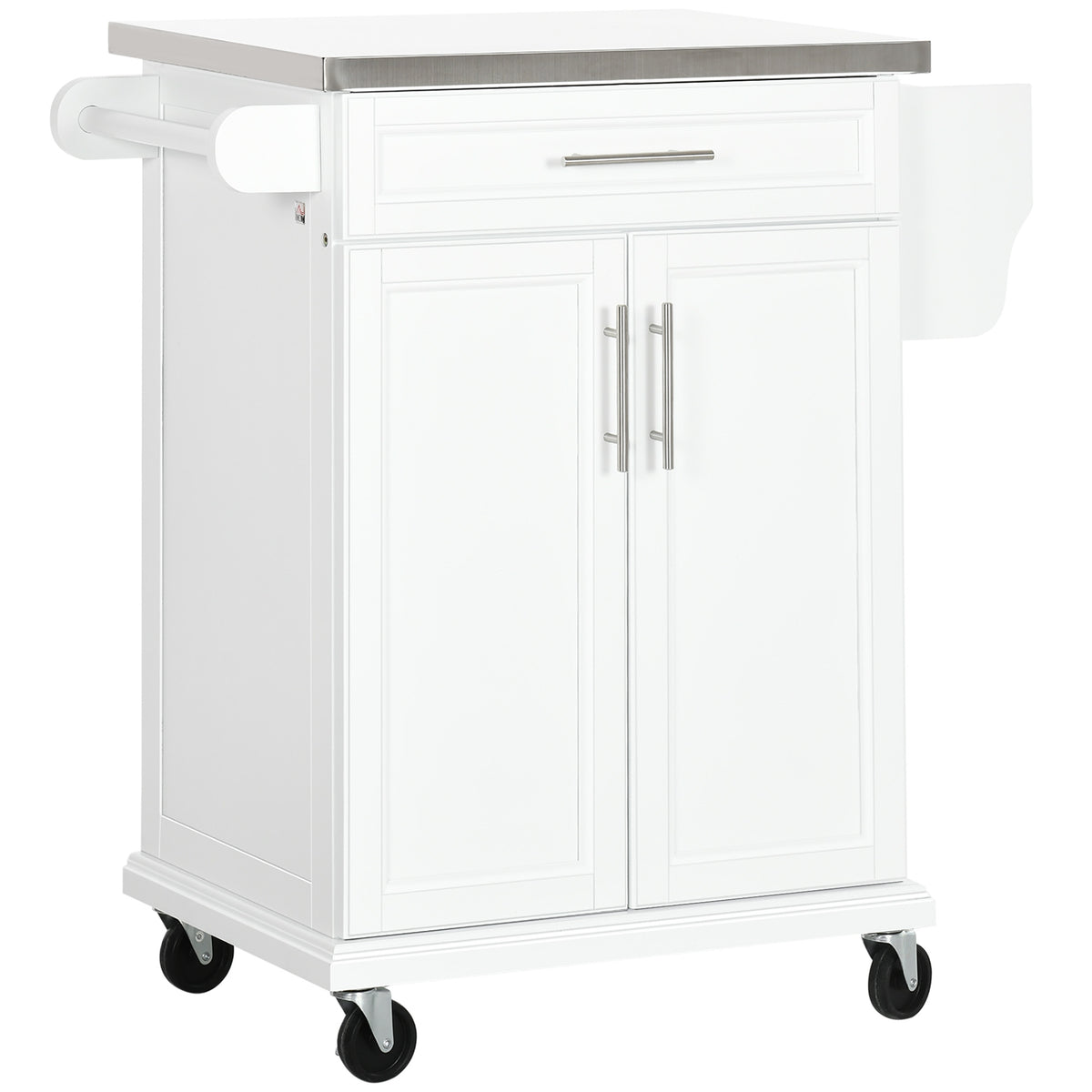 Kitchen island with stainless steel top and rolling cart