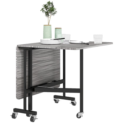 Six-Seater Drop-Leaf Dining Table with Wheels