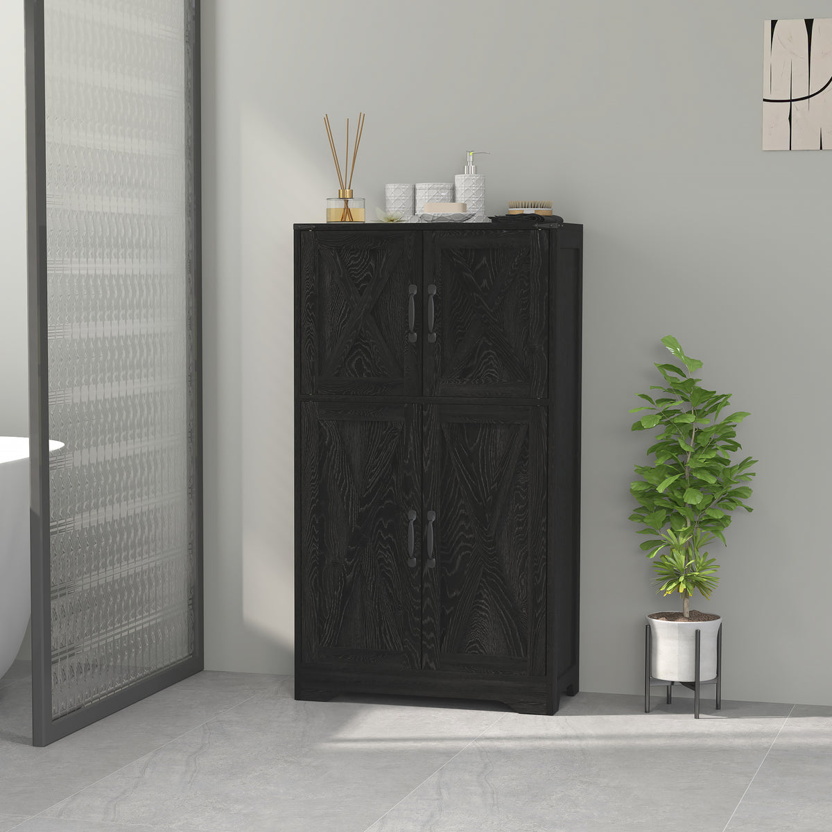 Freestanding Farmhouse Kitchen Pantry Cabinet with Barn Doors