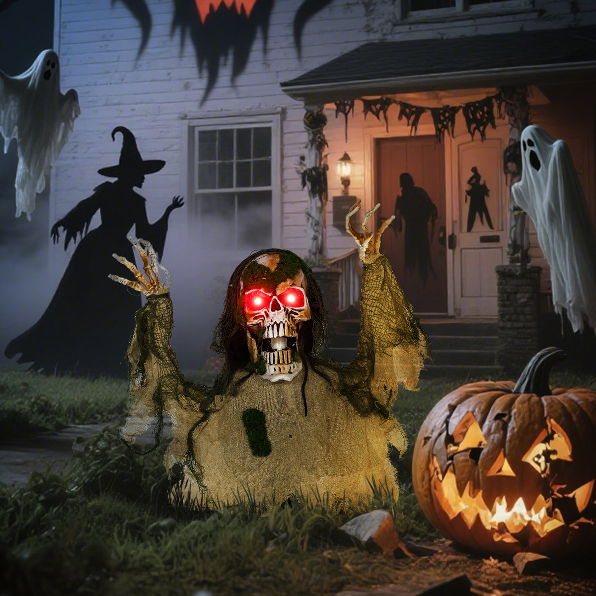 Animated Halloween Skeleton with Glowing LED Eyes