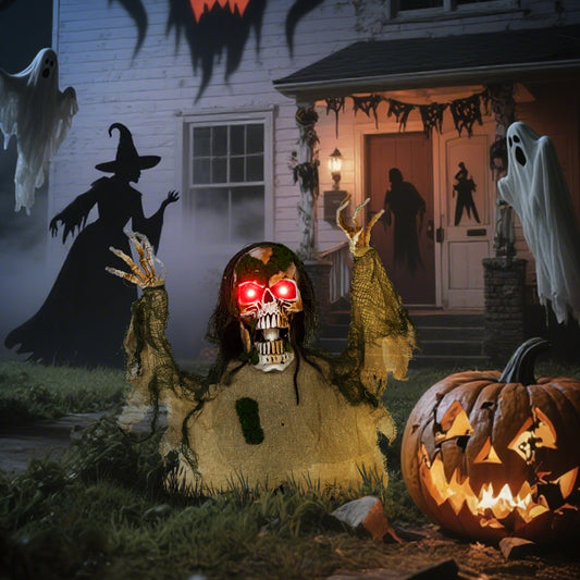 Animated Halloween Skeleton with Glowing LED Eyes