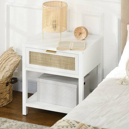 Boho Nightstand with Rattan Drawer