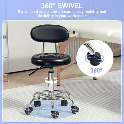 Tabouret à roulettes réglable avec dossier et pivot 360 — photo 4