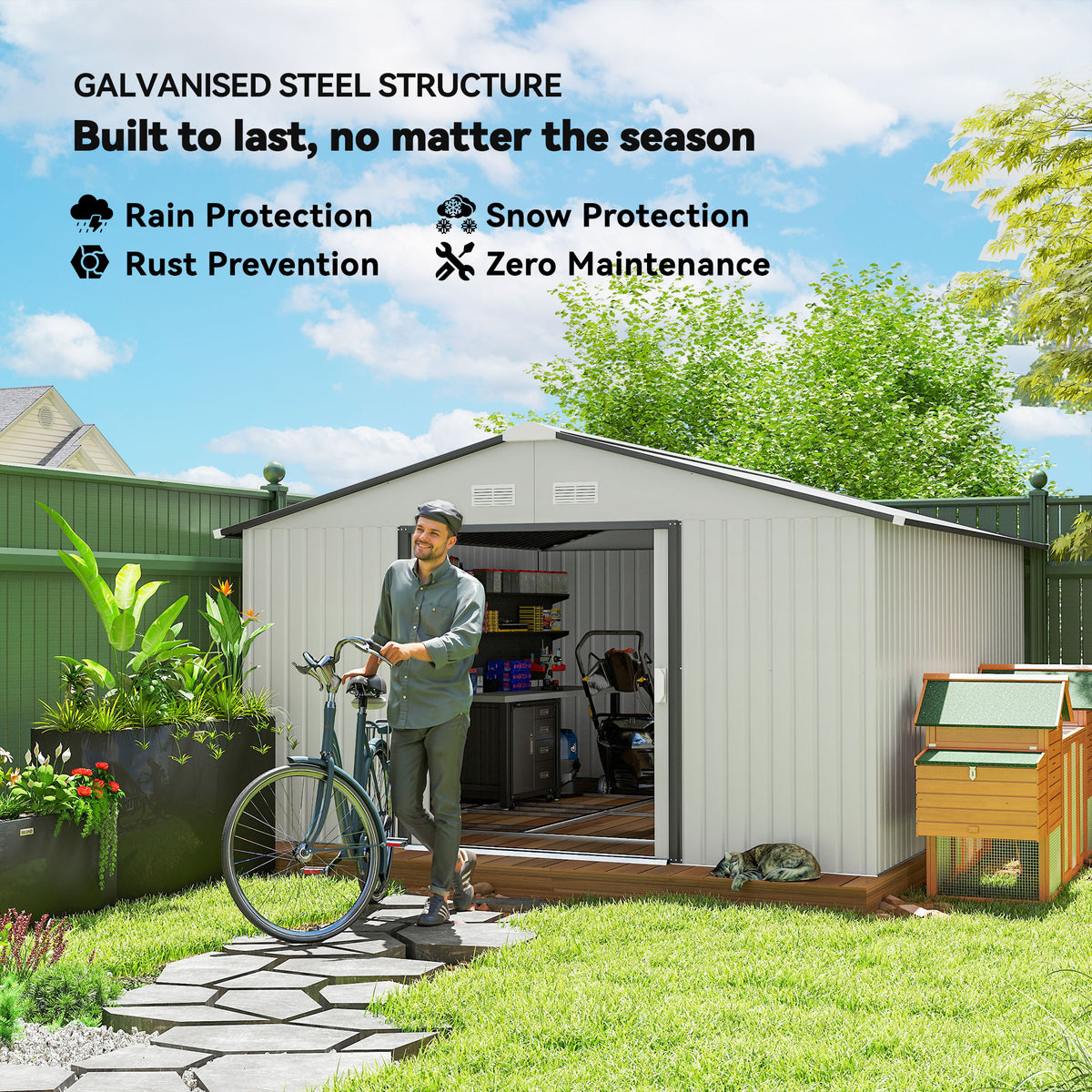 Galvanized Steel Garden Shed with Double Sliding Door