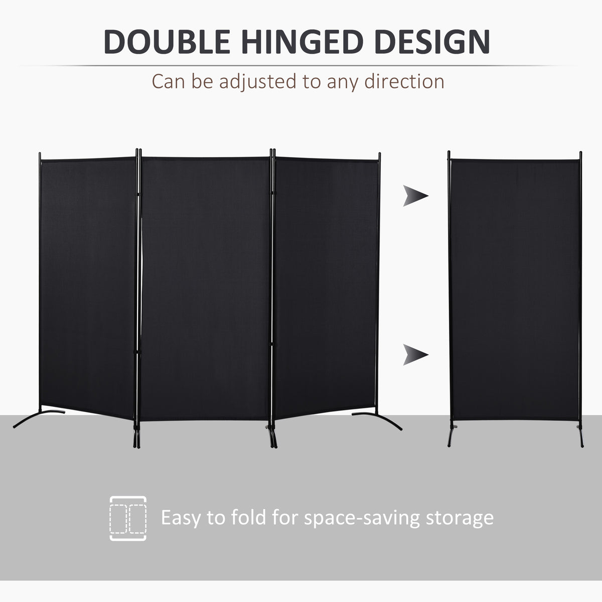 3-Panel Room Divider with Dual-Directional Hinges