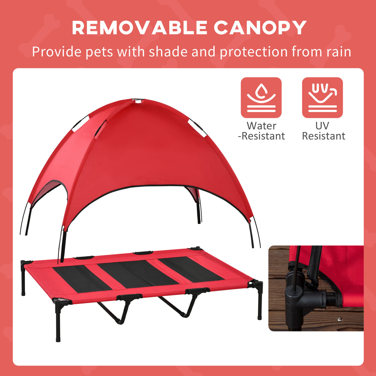 Elevated dog bed with canopy