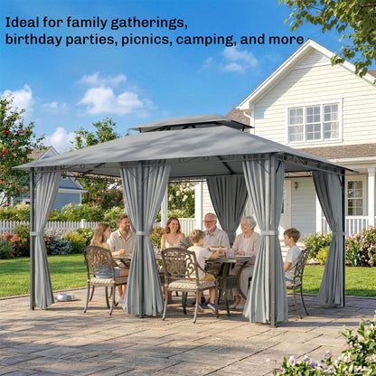 2-Tier Patio Gazebo with Removable Curtains
