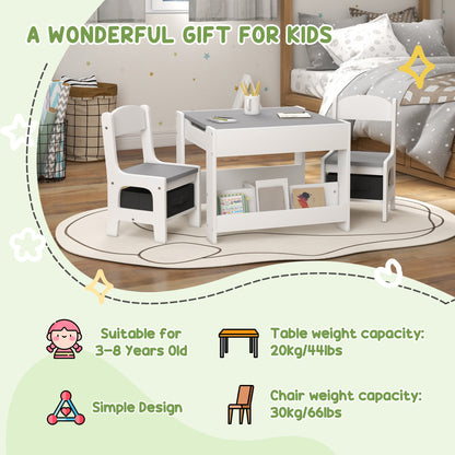 Kids Table and Chair Set Reversible 3-Piece