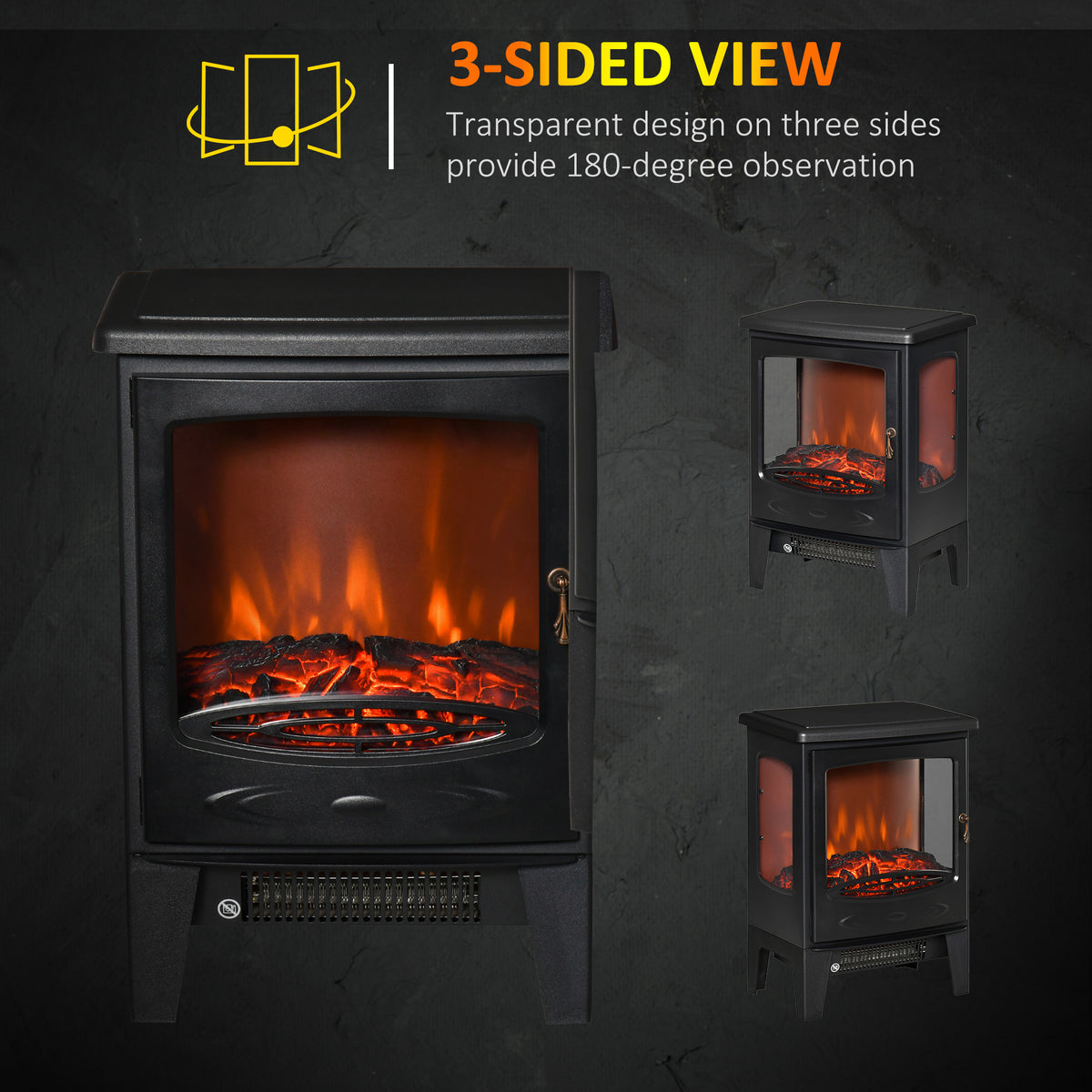 Chimenea eléctrica de pie con efecto de llama realista 750W/1500W