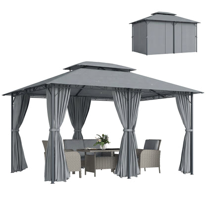 2-Tier Patio Gazebo with Removable Curtains