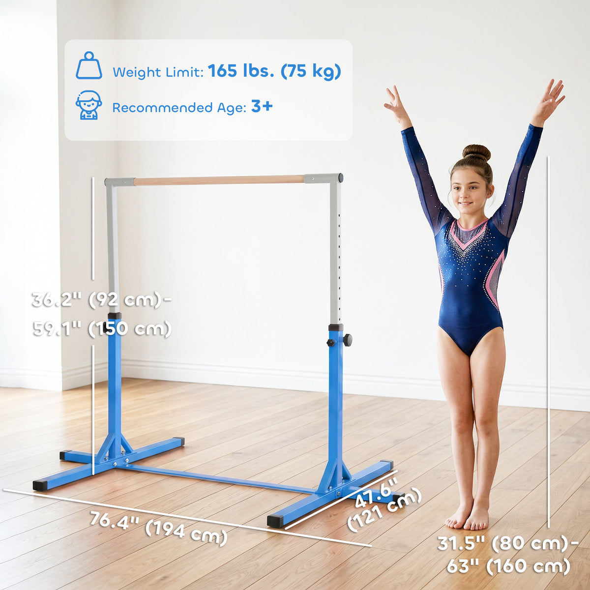 Barra de gimnasia profesional ajustable para niños