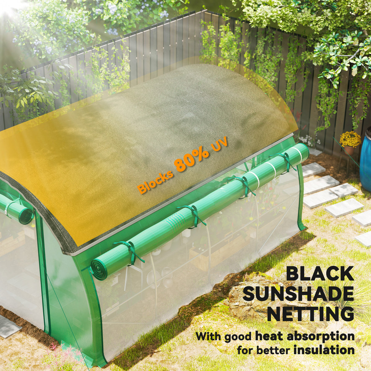 3x4m Tunnel Greenhouse - Shade Cloth & Roll-up Sides