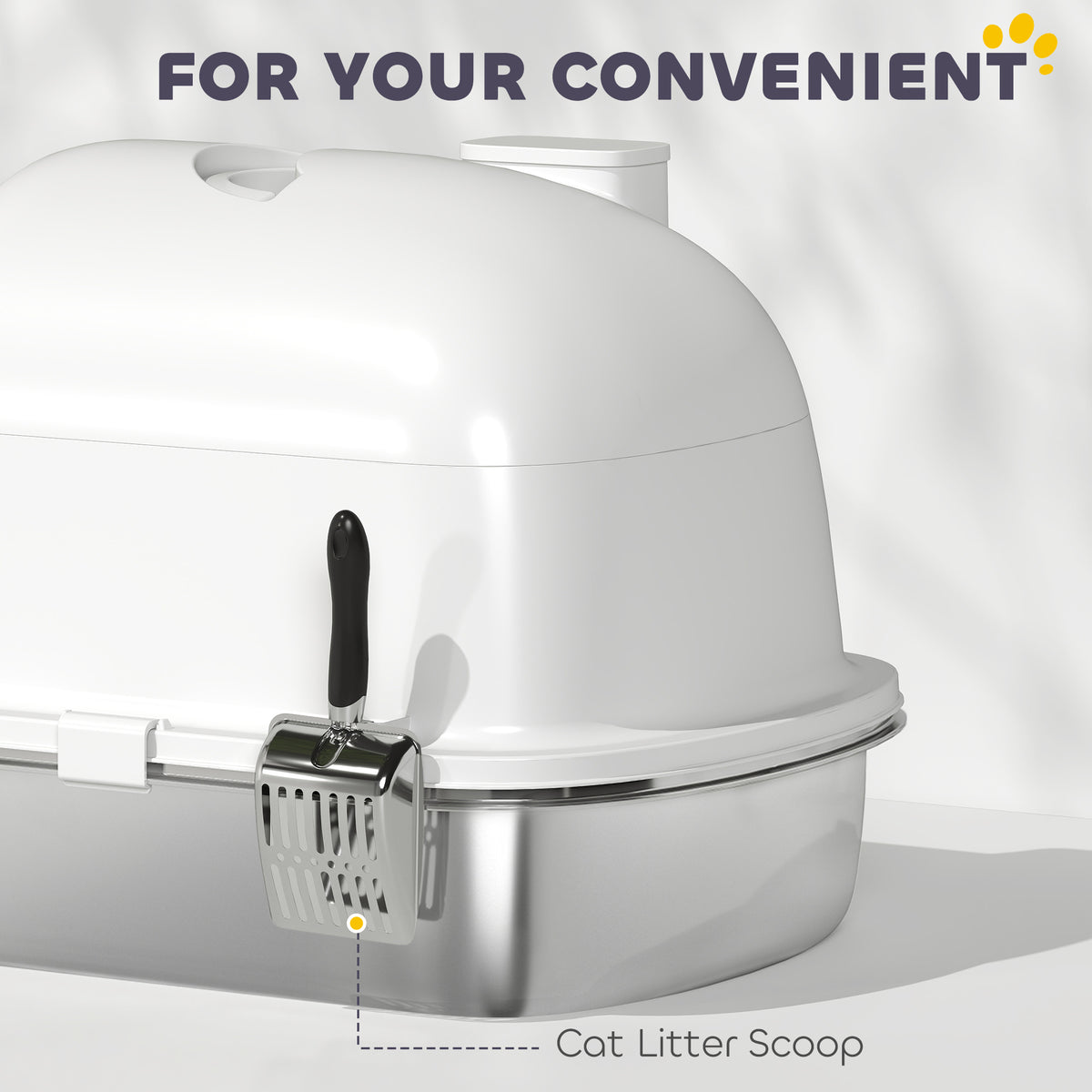 Enclosed Stainless Steel Cat Litter Box with Scoop