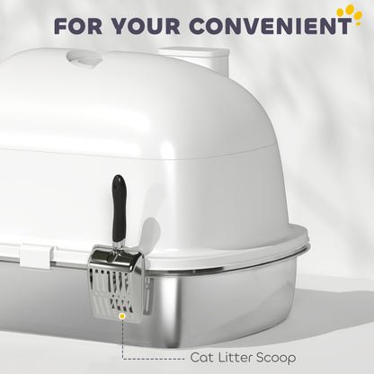 Enclosed Stainless Steel Cat Litter Box with Scoop